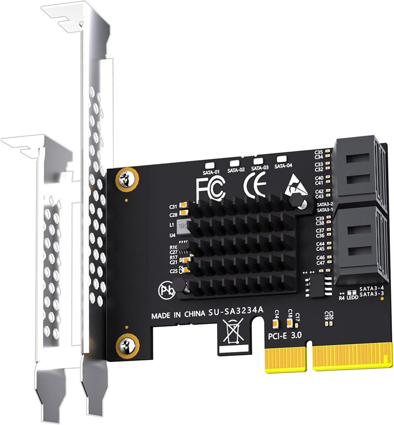 GLOTRENDS SA3234 4-Port PCIe X4 SATA Expansion Card, Compatible with Windows,Linux,Mac OS,NAS - Image 1